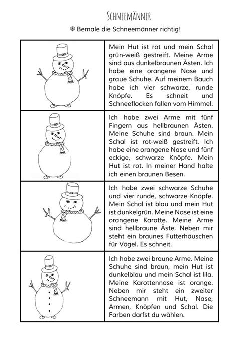 Lesemalblätter Lesemalblatt Schneemann lesen Legasthenie