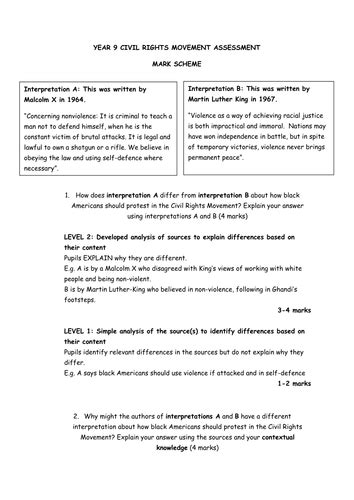 Ks3 Civil Rights Movement Assessment Linked To Aqa 8145 Gcse Teaching