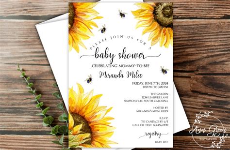 Sunflower And Bumble Bee Baby Shower Invitations With Envelopes Mommy To