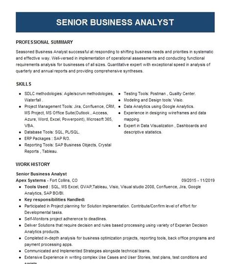 Senior Business Analyst Resume Example