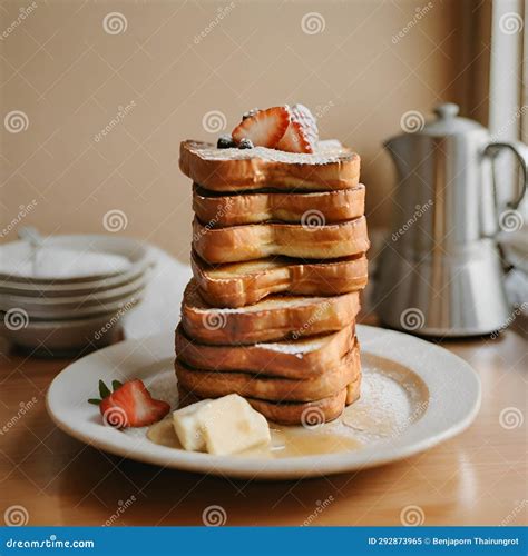 A Photo Of A Very Tall Stack Of French Toast Stock Illustration