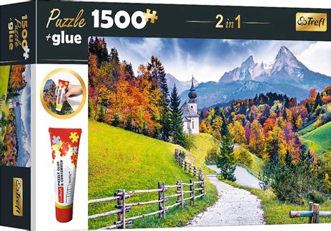 TREFL Sada 2v1 puzzle Kostel Maria Gern Bavorsko 1500 dílků s lepidlem