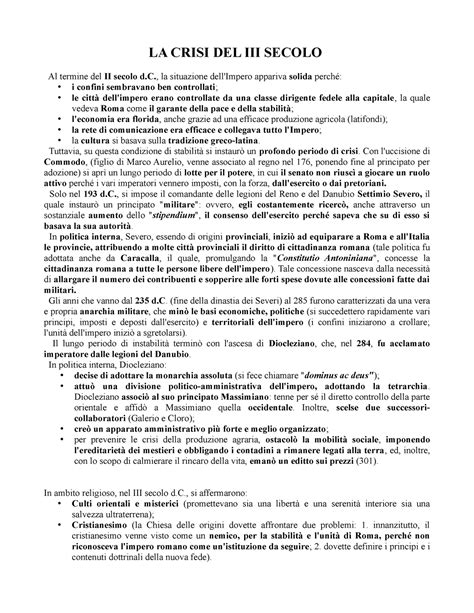 Contesto Storico Latino Ii Iii Secolo La Crisi Del Iii Secolo Al