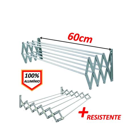 Varal Sanfonado de Parede Retrátil em Aluminio 60cm Reforçado