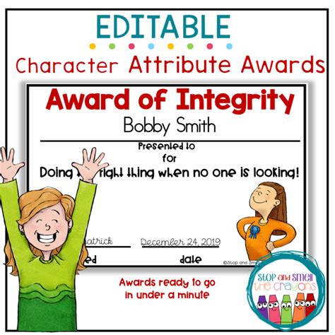 Editable Character Awards Stop And Smell The Crayons