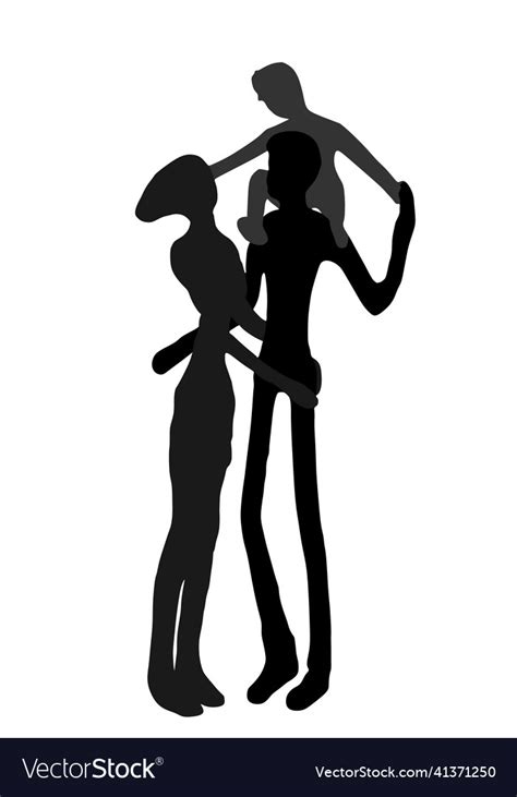 Happy family hugging together silhouette Vector Image