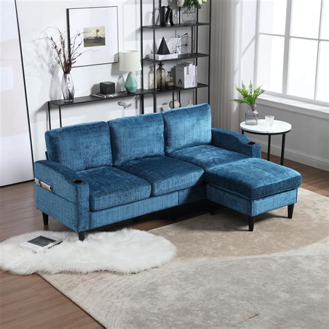 Blue Sectional Storage Sofa, 3-Seater Modular Sectional Couch with ...