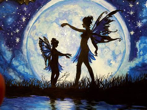 Fairies In Moonlight Acrylic Fairy Paintings Fairy Art Butterfly