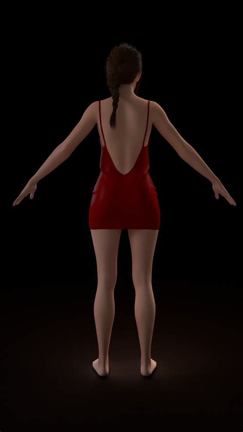 Realistic Beautiful Female Model In Red Dresses 3d Model Rigged Cgtrader