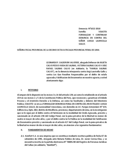 Solicitud De Formalizacion De Denuncia Docx Trucos De Confianza