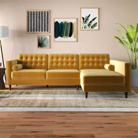 L Shape Sofa Set Sectional Is Upholstered In Tufted Velvet Gkw Retail