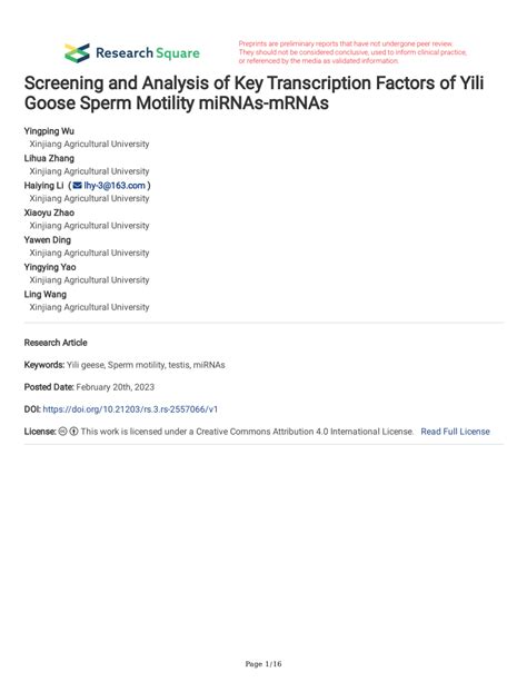 Pdf Screening And Analysis Of Key Transcription Factors Of Yili Goose