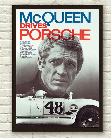 Vintage Steve Mcqueen Drives Porsche Le Mans Racing Poster Print