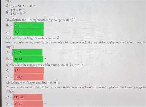 Solved Given vec A Ax 50 Ay 40 7vec B B 12 1θB 38 7 a Chegg