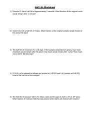 GOOD Half Life Worksheet Pdf Half Life Worksheet 1 Fluorine 21 Has A