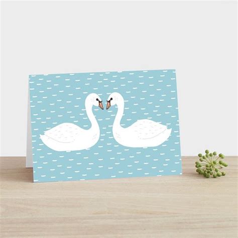 Swan Anniversary Card Swan Wedding Card Swan Engagement Card Blue Sky