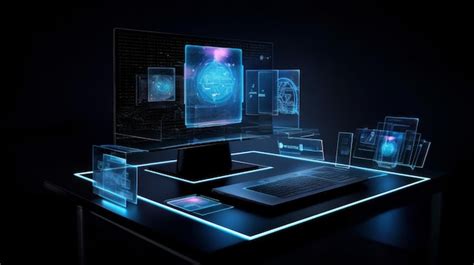 Premium Ai Image Hologram Of A Computer Monitor With Holographic 3d