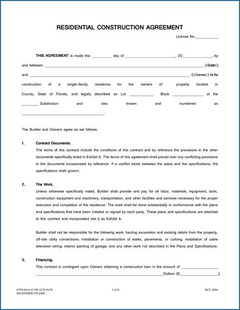 √ Free Printable Residential Construction Contract Template