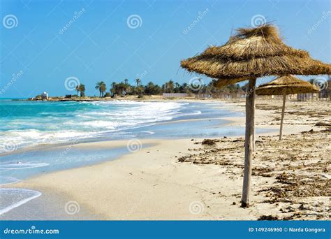 Beach in the Coastal Area of Djerba in Tunisia Stock Photo - Image of ...