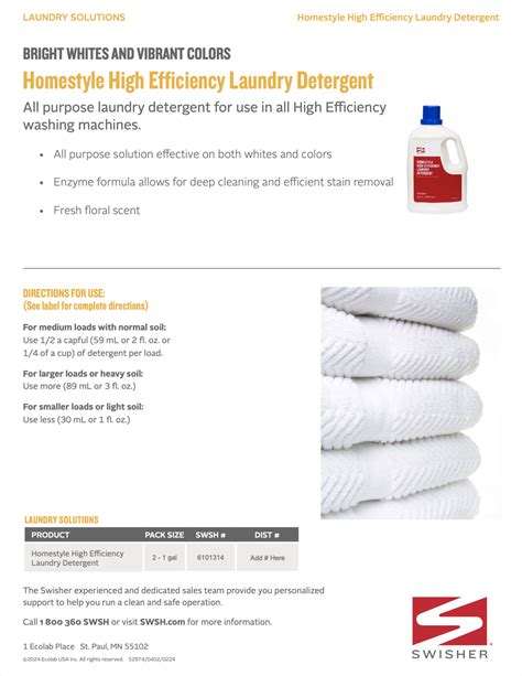 Swisher Homestyle High Efficiency Laundry Detergent Sell Sheet