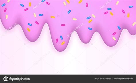 Melting Ice Cream Sprinkled With Icing 3d Pink Border Isolated On A