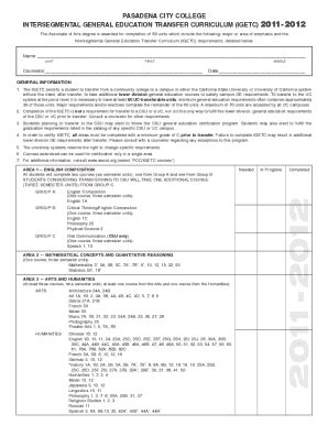 Fillable Online Pasadena City College Igetc Fill Online Printable