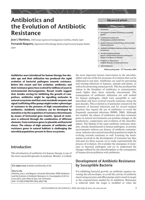 (PDF) Antibiotics and the Evolution of Antibiotic Resistance