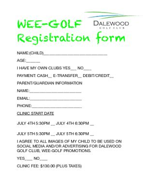 Fillable Online Wee Golf Registration Fax Email Print Pdffiller