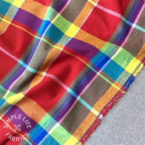 Madras Checks Yarn Dyed Woven Cotton Fabric Red Green Per Half Metre