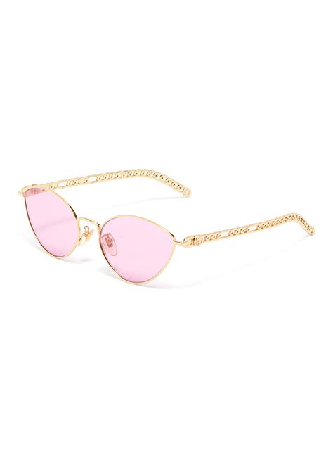 Gucci Chain Link Temple Metal Frame Cateye Sunglasses In Metallic Modesens