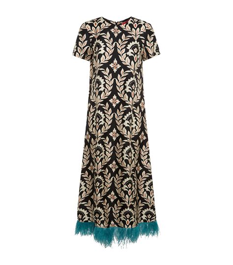 Womens La Doublej Black Feather Trim Swing Midi Dress Harrods Us