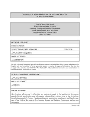 Fillable Online Wpb Local Register Nomination Form City Of West Palm