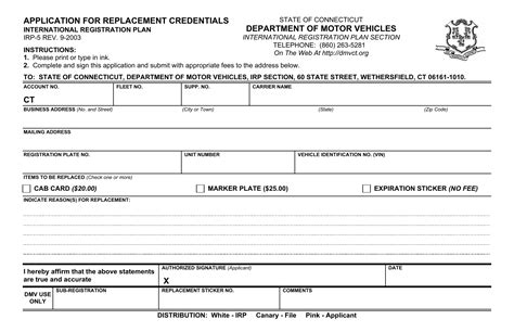 Ct Dmv Form Irp5 Application For Replacement Credentials Forms