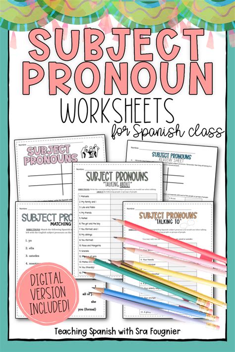 Editable Spanish Subject Pronouns Worksheets Digital Printable Sub Plans Spanish Subject