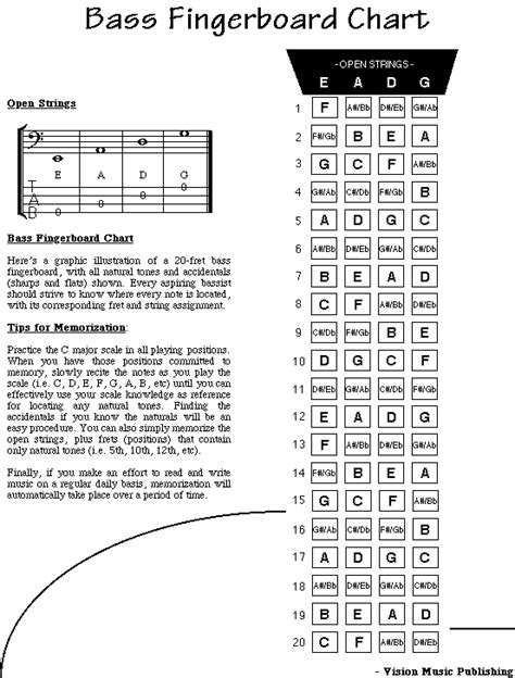 Vision Musics Bass Fingerboard Chart