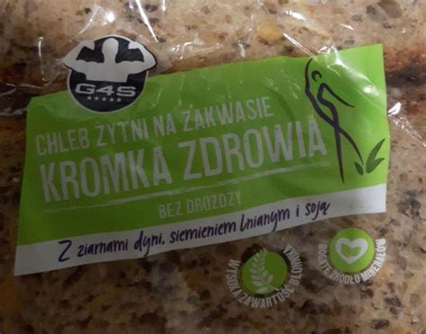 Chleb żytni na zakwasie Kromka zdrowia bez drożdży G4S kalorie kJ i