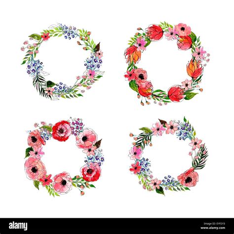 Watercolor Flowers Wreath Set Stock Vector Image And Art Alamy