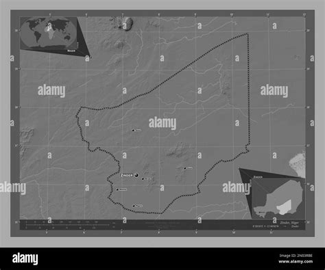 Zinder Department Of Niger Bilevel Elevation Map With Lakes And