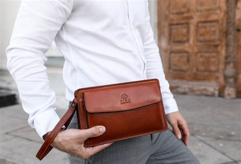 Leather Clutch For Men Mens Organizer Full Grain Leather Wrist Bag