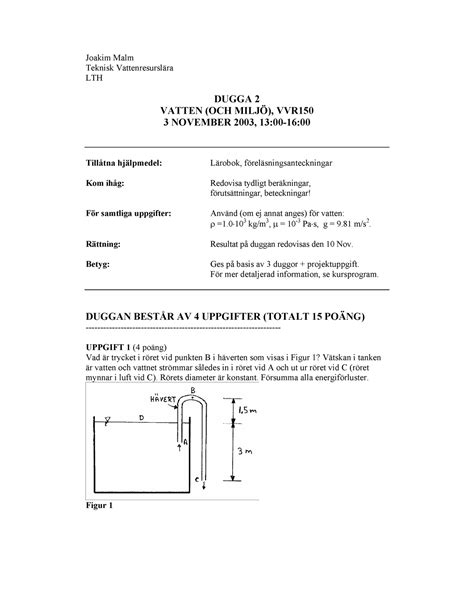 Dugga 1 2 2003 0311 upg 1 och 3 är dugga 2 VA teknik Joakim Malm