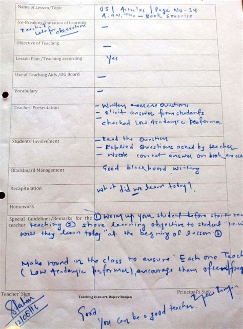 Sample Classroom Observation Notes