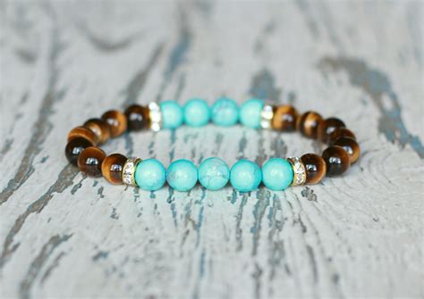 Womens Tiger Eye Stone Stretch Bracelet Handmade Jewelry Boho Etsy