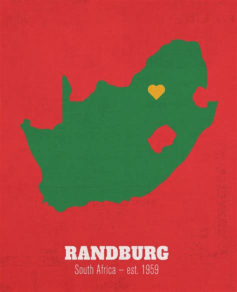 Randburg South Africa Founded 1959 World Cities Heart Print Mixed Media