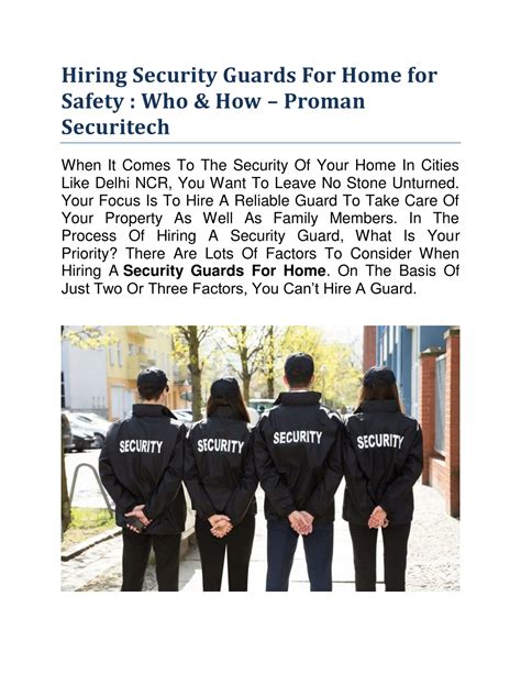 Ppt Hiring Security Guards For Home For Safety Who How Proman