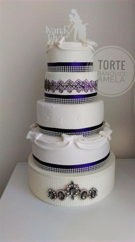 Elegant Purple Ribbon Wedding Cake Decorated Cake By Cakesdecor