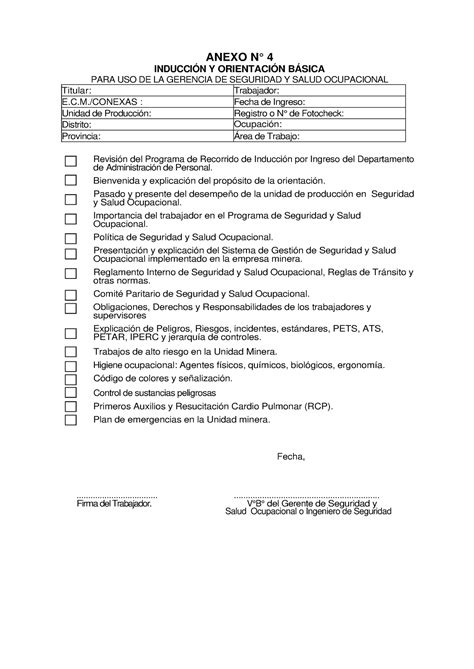 DS 024 2016 EM Anexos decretos ANEXO N 4 INDUCCIÓN Y ORIENTACIÓN