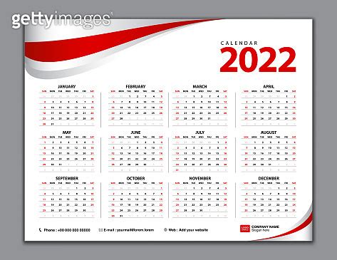 Calendar 2022 Simple Calendar Desk Week Starts From Sunday Set Of