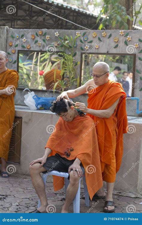 Monk Shave Man S Hair before Buddhist Monk Ordination Ceremony ...