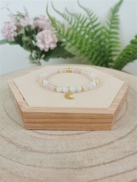 Rose Quartz Moonstone Bracelet Rose Quartz Bracelet Bracelet With