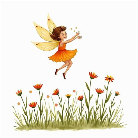 Fairy Garden Flight Whimsical Illustration Of A Fairy Above A Flo